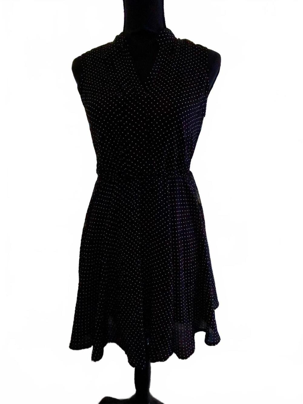 Mimi Chica Women's XS Black Sleeveless Polka Dot Dress with V-Neck
